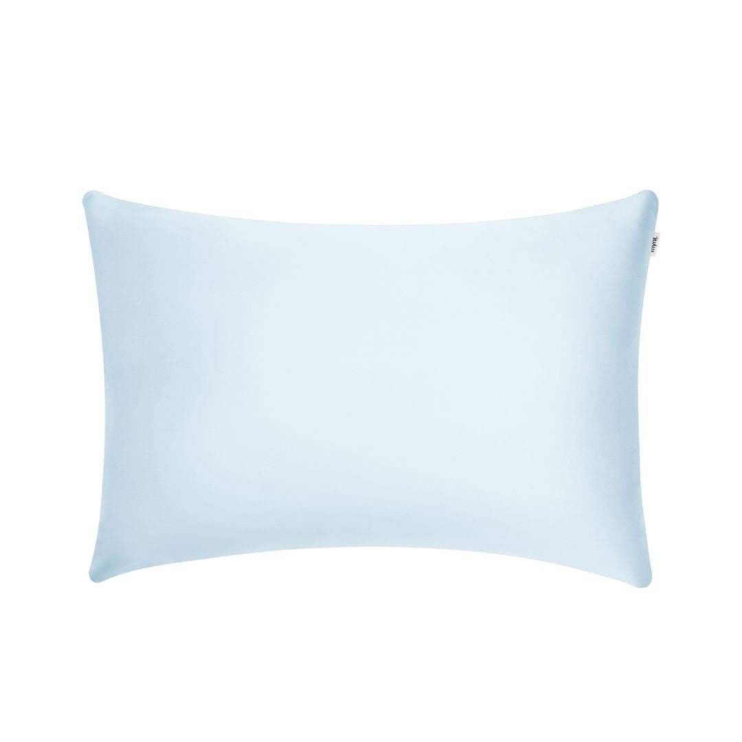 Blue vegan silk pillowcase made from sustainable plant-based fibres, shown on white background