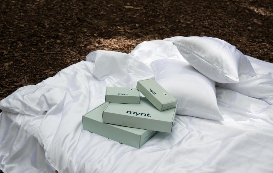 Mynt Lab gift boxes with white MyntFusion™ sheet set and pillowcases, perfect Mother's Day gift for better sleep