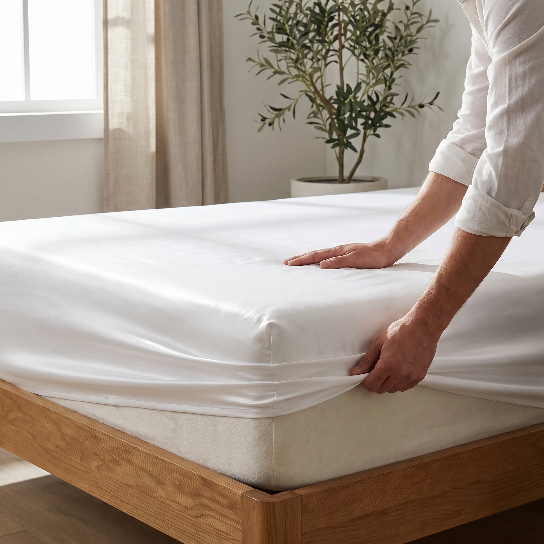 MyntBalance fitted sheet with secure elastic corners displayed flat for fitted sheets styling and fitting guide