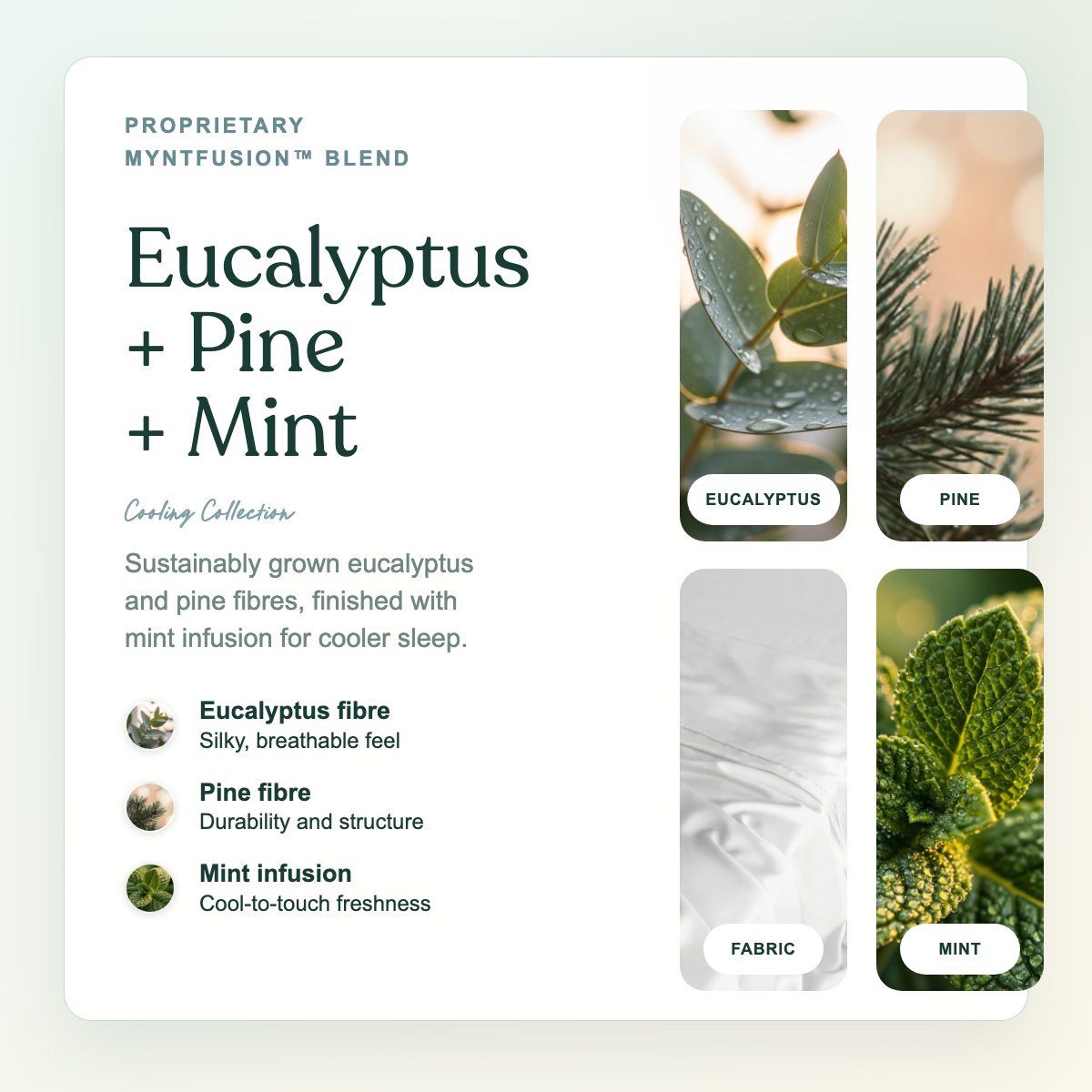 MyntFusion fabric blend: eucalyptus, pine and mint