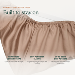 Close-up of MyntBalance™ temperature balancing fitted sheet made from 100% TENCEL™ lyocell with deep pockets and reinforced straps