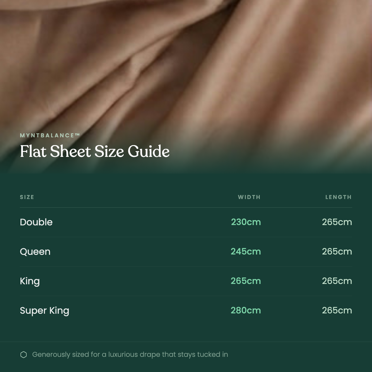 MyntBalance™ temperature balancing flat sheet made from 100% TENCEL™ lyocell with smooth finish and oversized fit