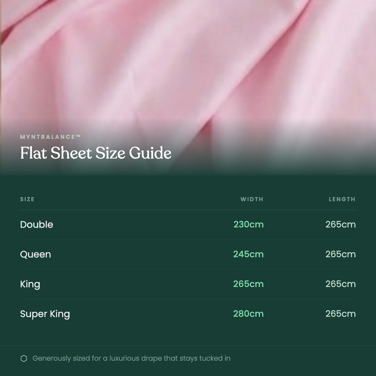MyntBalance temperature balancing flat sheet made of soft, breathable TENCEL lyocell fabric draped neatly on a bed