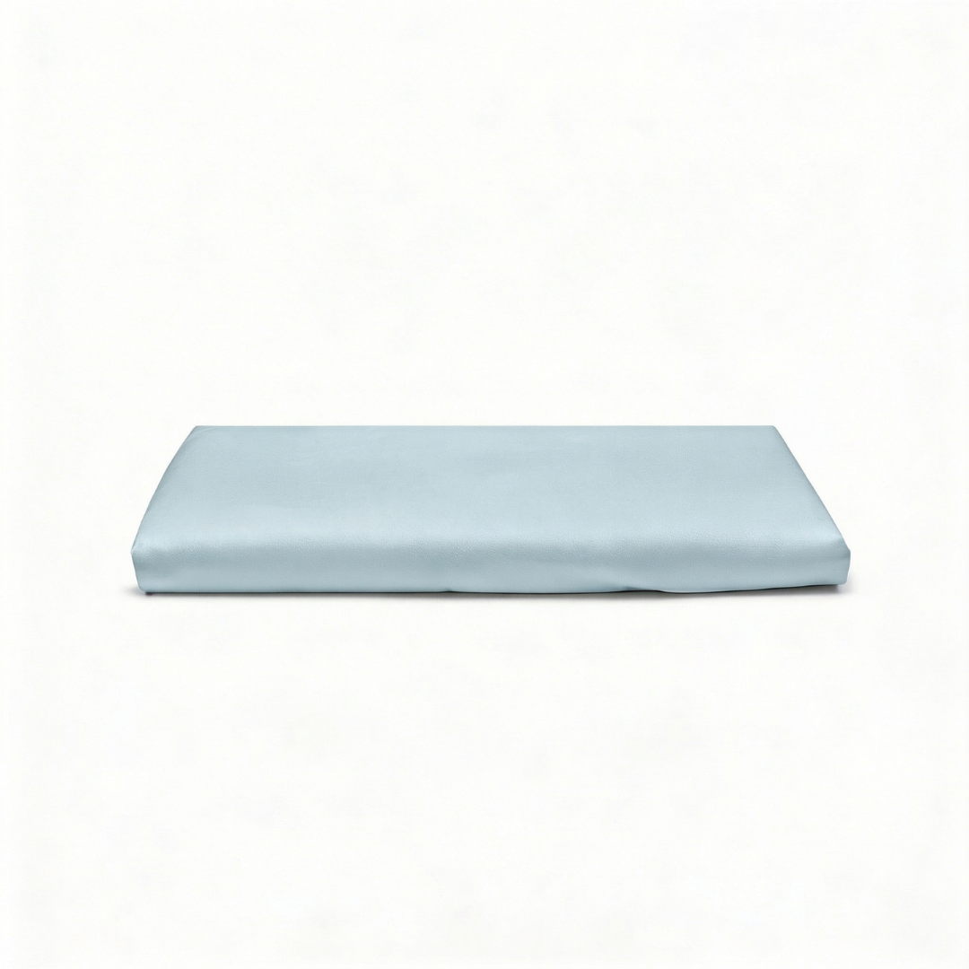 Folded MyntFusion™ flat sheet in a Powder Blue, mint-infused plant-based fabric.