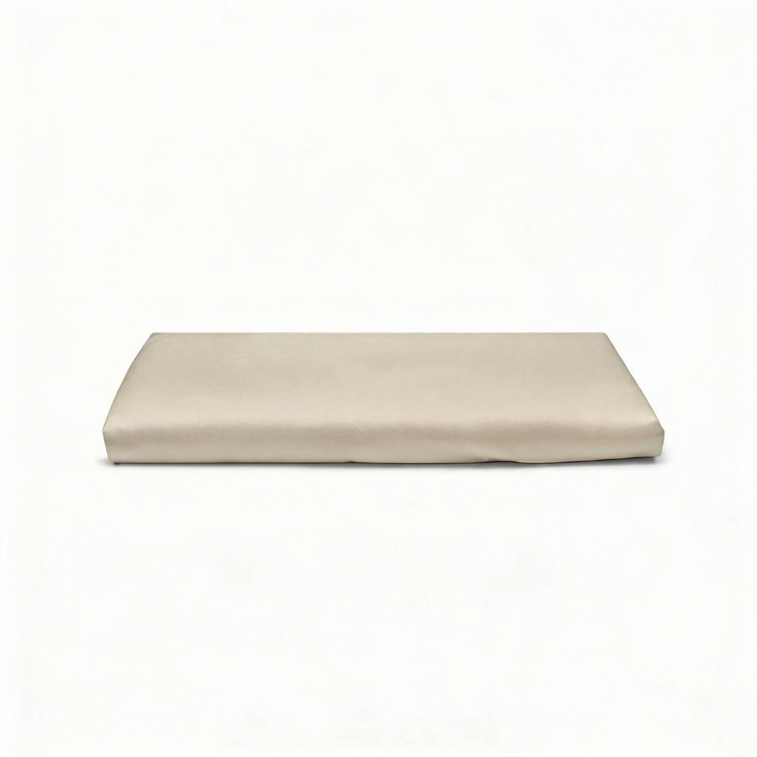 Folded MyntFusion™ flat sheet in a Sand, showcasing its smooth, plant-based fabric.