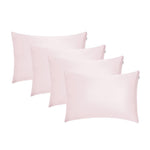 Four light pink rectangular pillowcases arranged in two slightly overlapping rows against a white background - perfect for beauty sleep and keeping your skin hydrated.