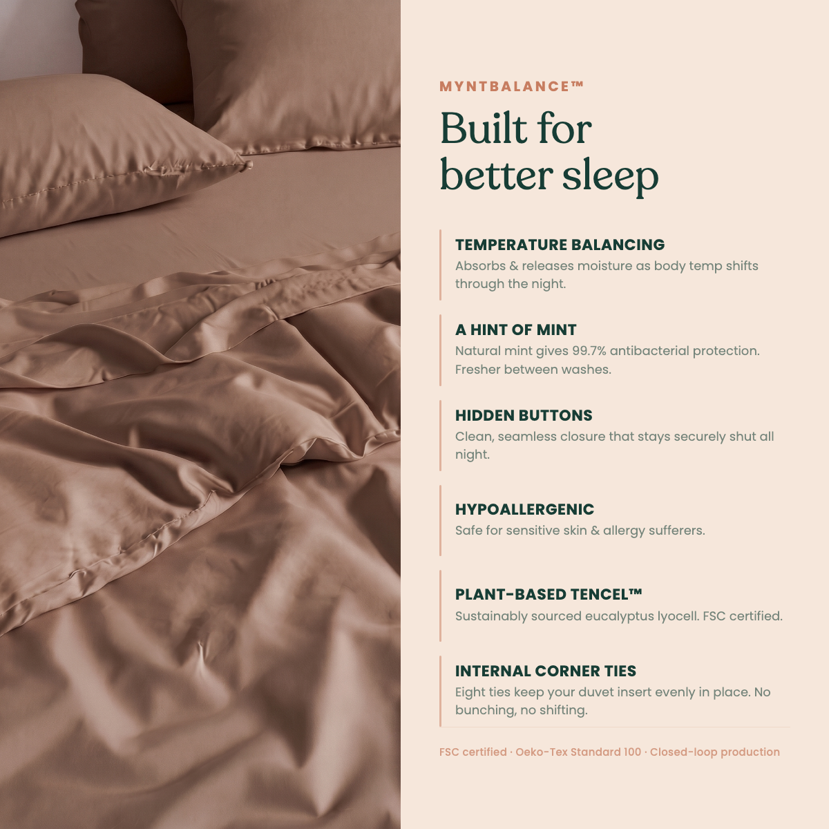 MyntBalance temperature balancing duvet cover made of soft breathable TENCEL lyocell fabric