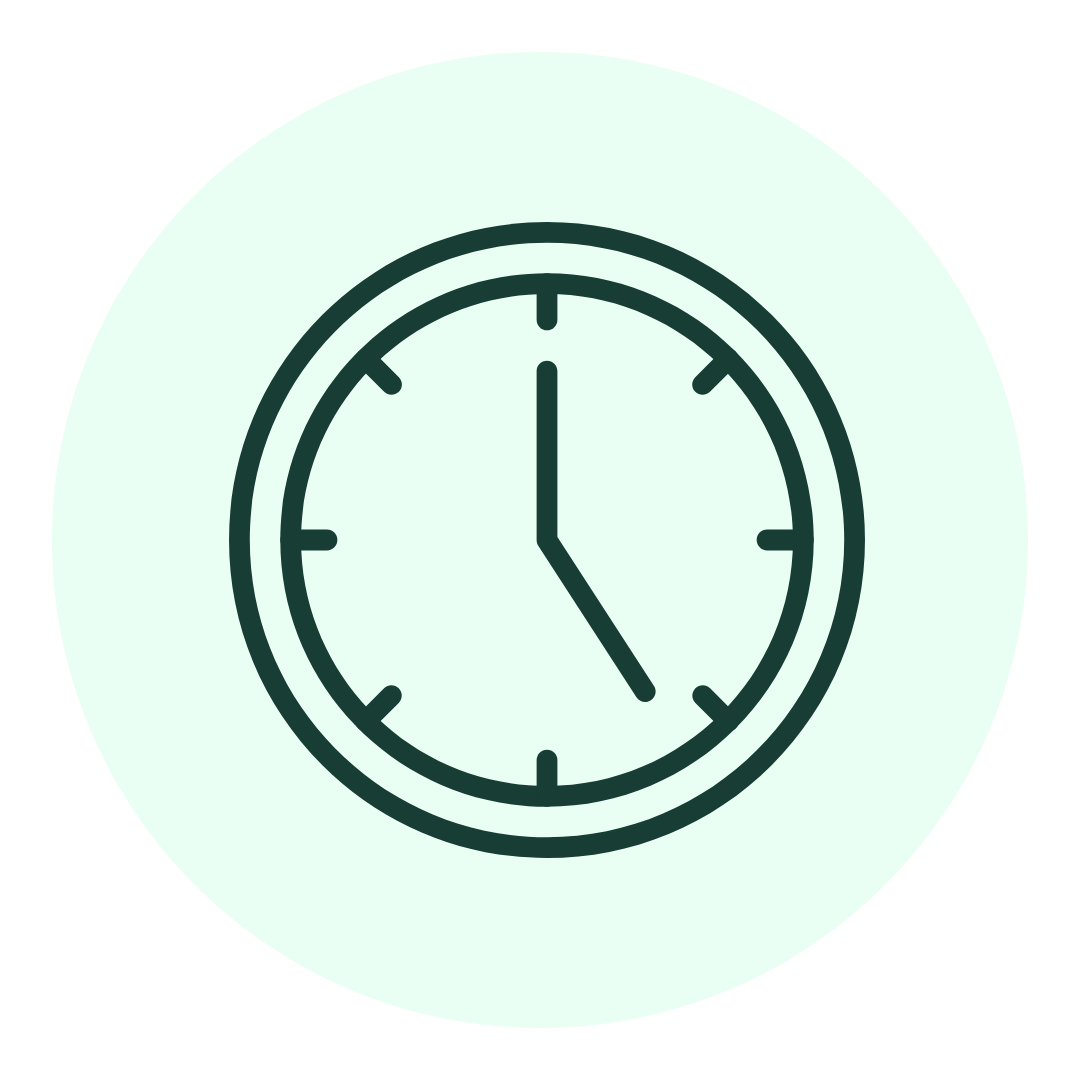 Clock icon on a light green background