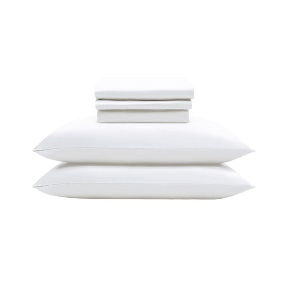 The Mynt Lab MyntFusion™ Complete Sheet Set (4-Piece)—two pillows, a flat sheet, a fitted sheet, and two pillowcases—are neatly stacked against a plain white background.