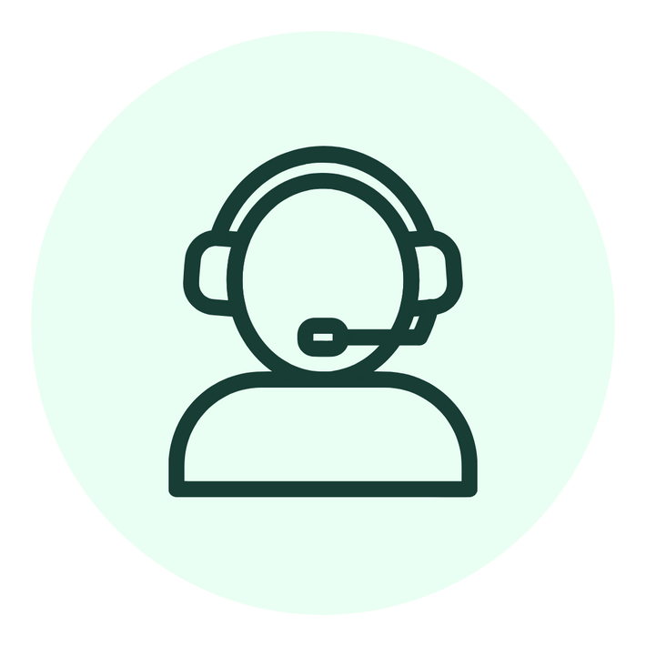 Icon of a person wearing a headset on a light green circle