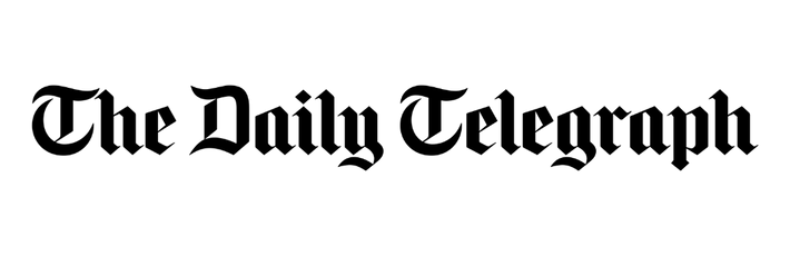 The logo of The Daily Telegraph is displayed in bold, black, Gothic-style lettering on a white background.
