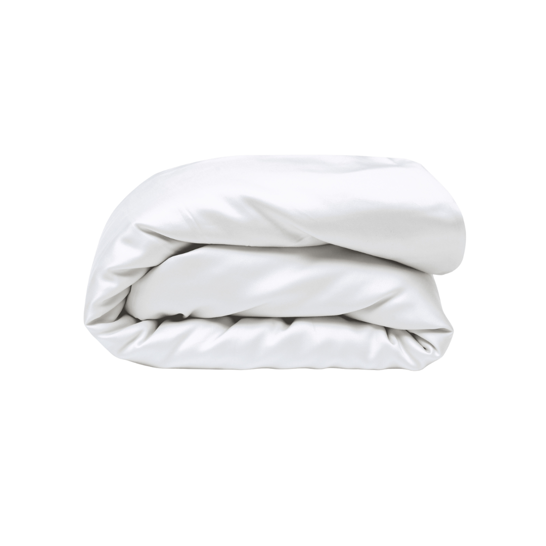 A neatly folded, fluffy white Duvet Cover with antibacterial protection is displayed on a plain white background.