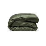 The Mynt Lab MyntFusion™ Duvet Cover | Double is displayed neatly folded in dark green satin or silk against a plain white background—an elegant, cool choice for hot sleepers.