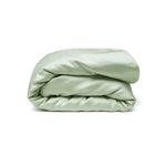 A neatly folded, sage green silky Duvet Cover with antibacterial protection displayed against a plain white background.