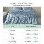 Duvet cover size chart with a double, queen, king, and super king size display.