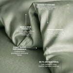 Text on a fabric surface detailing its properties