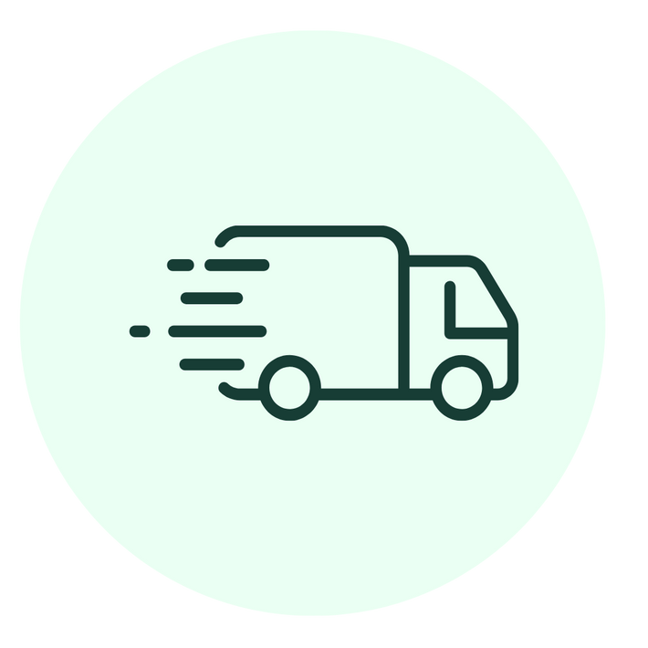 Icon of a delivery truck on a light green circle