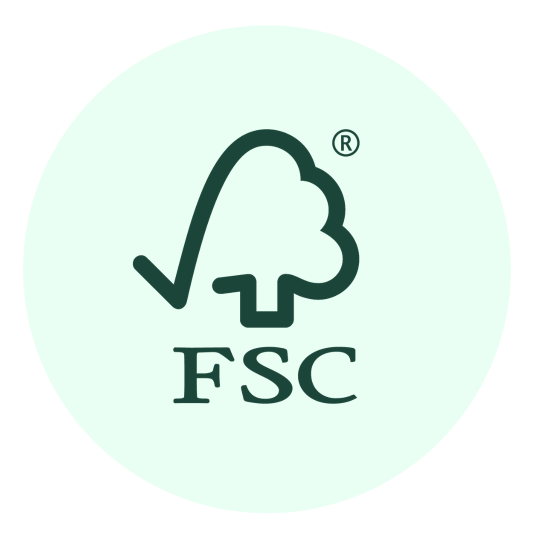 The FSC logo, featuring a stylized green tree with a check mark and the letters FSC beneath it, indicating Forest Stewardship Council certification.