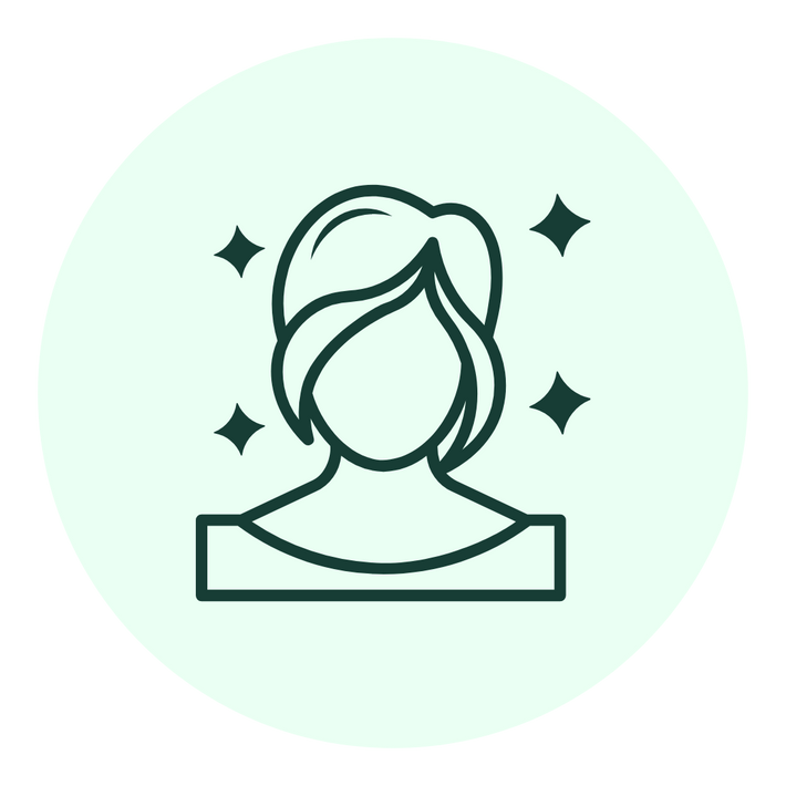 Icon of a woman's head with a bun on a light green circle