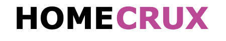 Logo of HOME CRUX with black and pink text