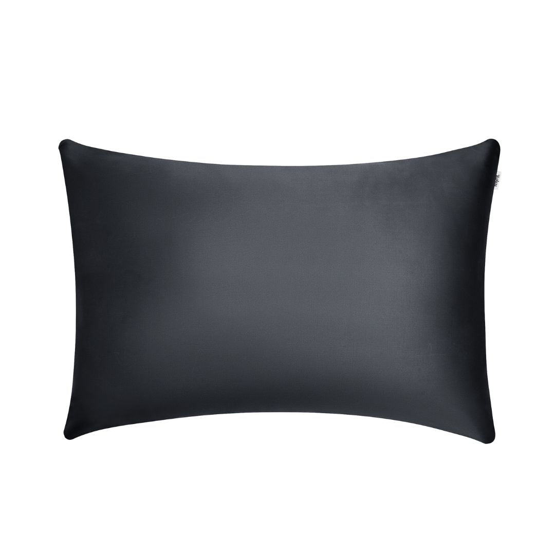 The Mynt Lab Pillowcase, rectangular and black with a smooth satin-like finish, is shown against a white background - designed to reduce frizz and elevate your beauty sleep.