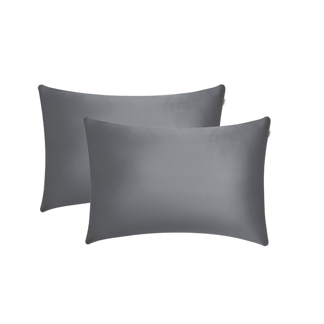 Two charcoal rectangular Pillowcases are displayed overlapping on a white background, ideal for beauty sleep and reducing frizz overnight.
