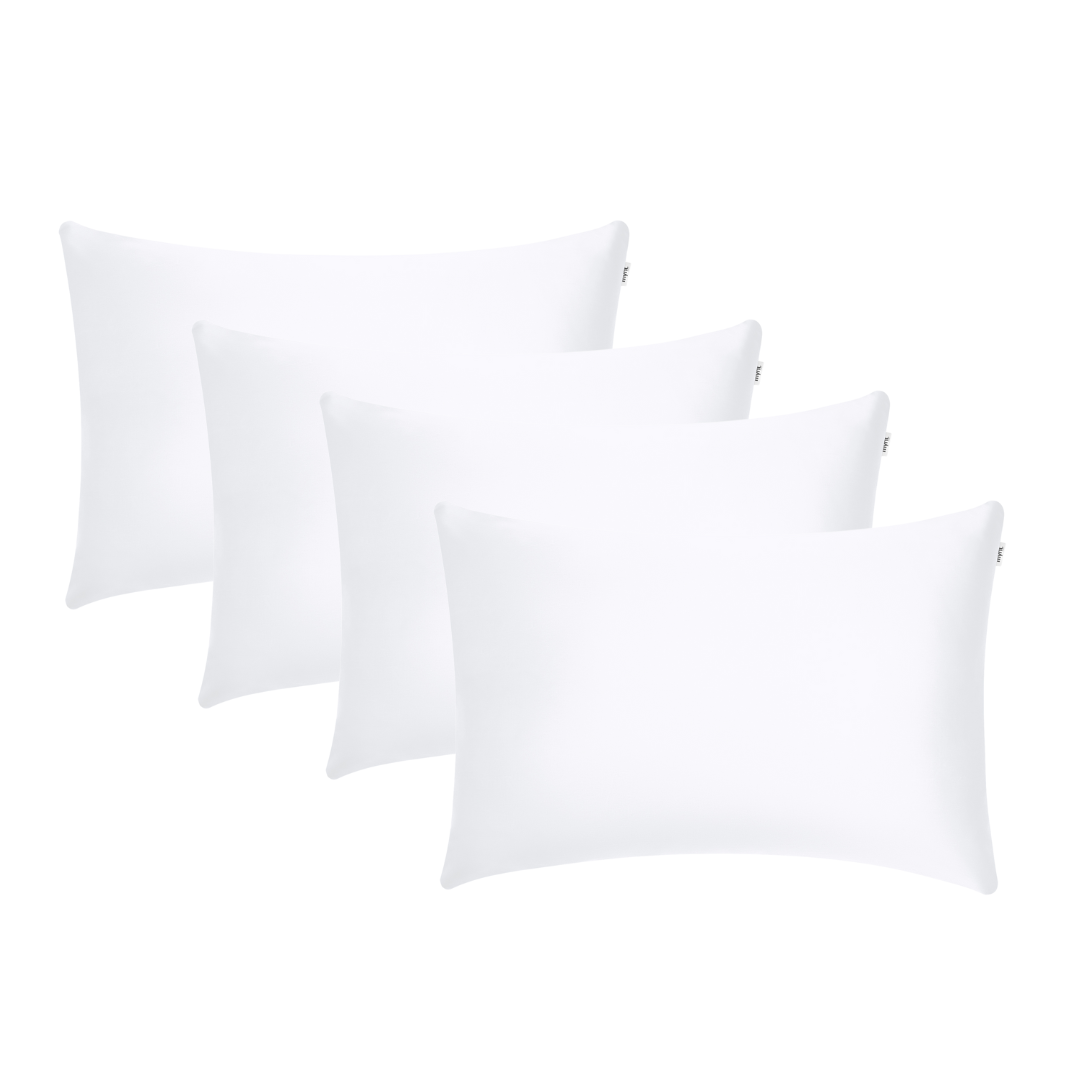 Four white rectangular pillowcases are arranged in two rows against a plain white background, perfect for enjoying beauty sleep and waking up refreshed.