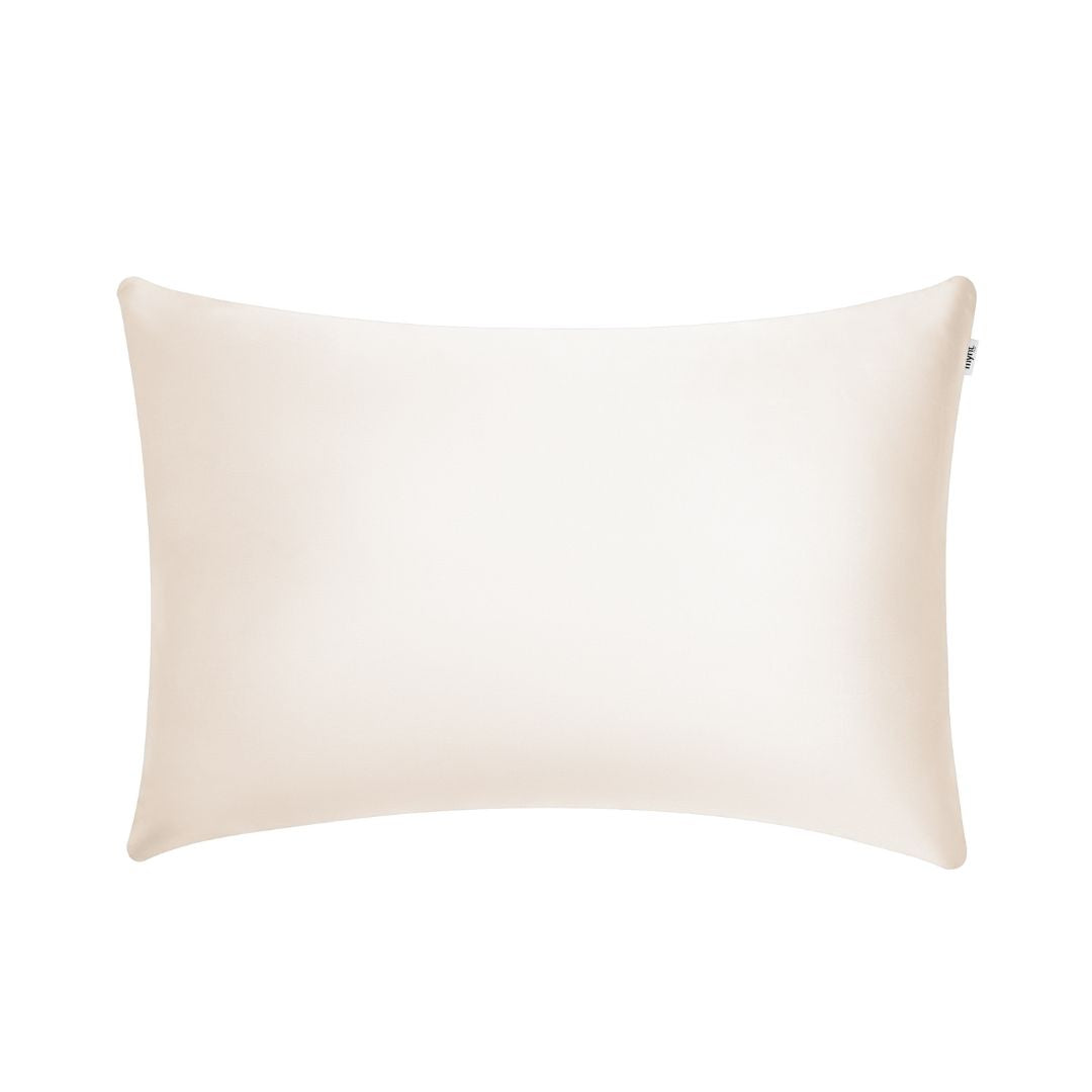Sand vegan silk pillowcase made from plant-based fabric on white background