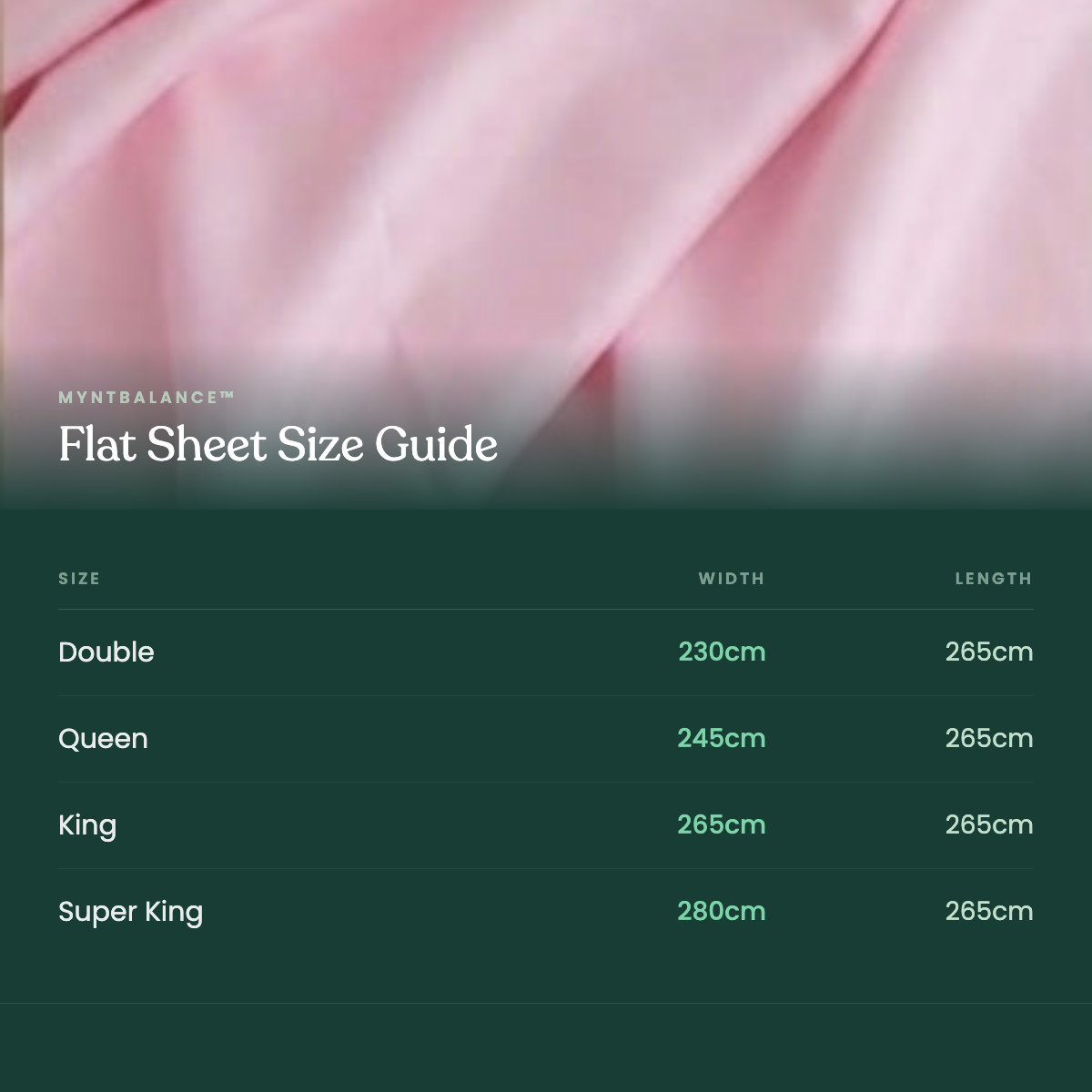 MyntBalance size chart - Petal - Flat Sheet Size Guide