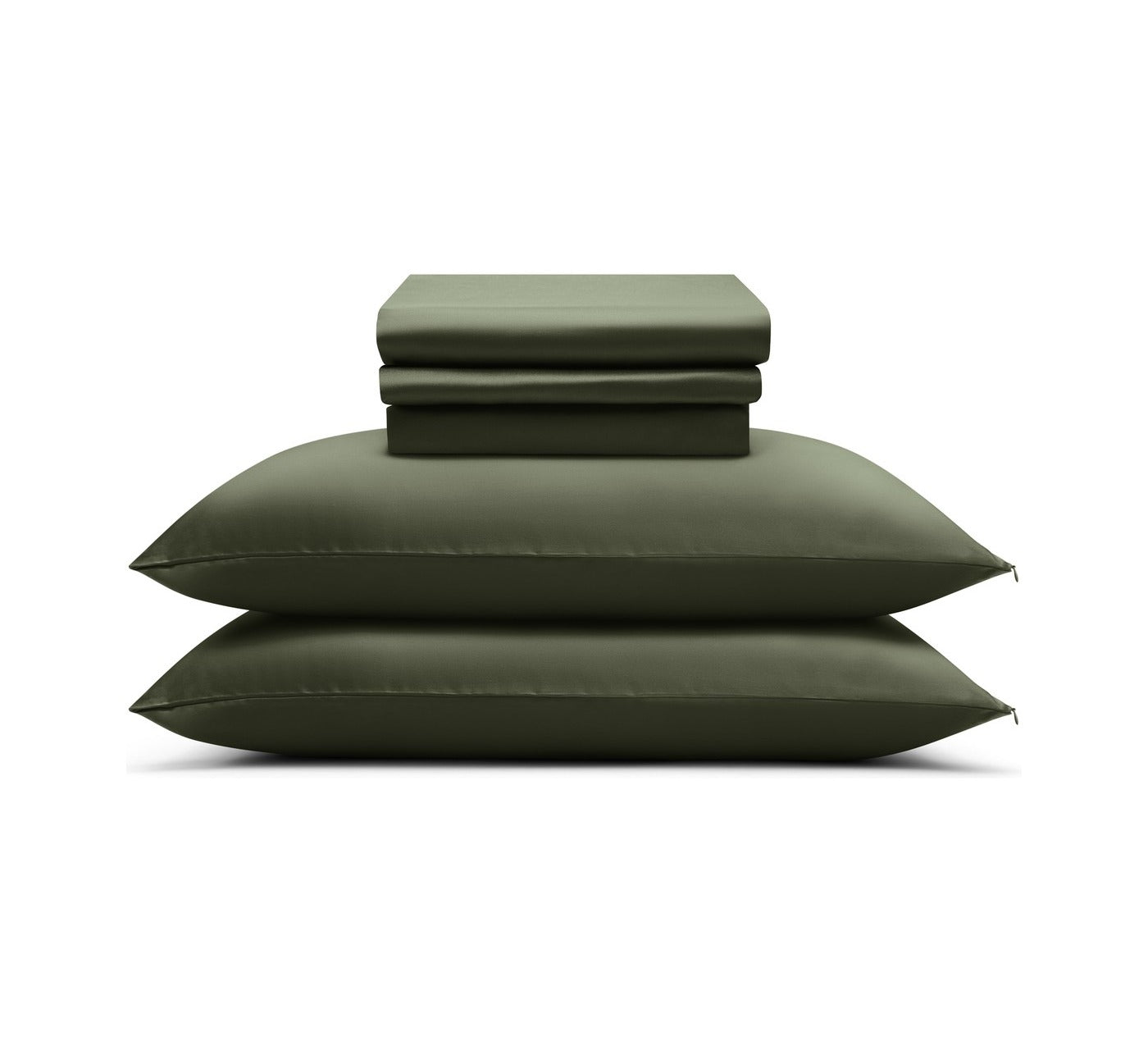 MyntFusion™ Complete Sheet Set in Olive Green: the whole set: fitted sheet, flat sheet and two pillowcases