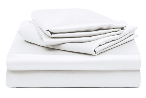 Existing white fitted sheet set photograph, folded fitted sheet and two folded pillowcases